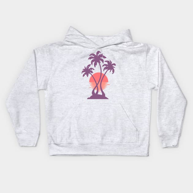 3 Palm Sunset Kids Hoodie by Waynem